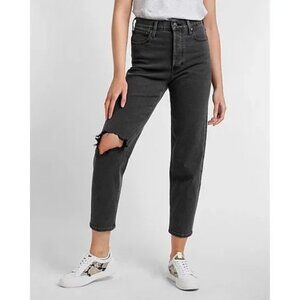 Express Super High Waisted Black Ripped Dad Jeans 8